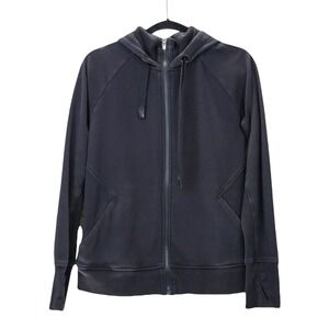 Athleta Triumph Sweater Womens Medium Hooded Thumbholes Zip Up Black 486251-00